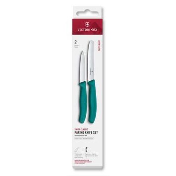 VICTORINOX Swiss Classic, paring knife set, 2pcs, straight/wavy, green, box