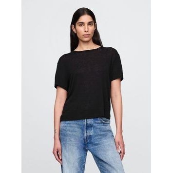 GAP 778377-02 Lněné crop tričko Černá