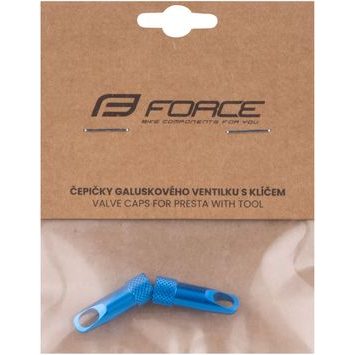 FORCE čepičky galuskového ventilku s klíčem, hliník, modré