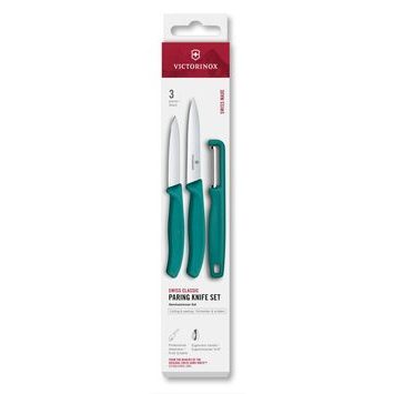 VICTORINOX Swiss Classic, paring knife set with I-peeler, 3pcs, green, box