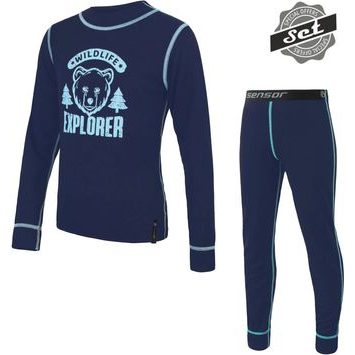 SENSOR DOUBLE FACE SET WILD dětský triko dl.rukáv + spodky deep blue