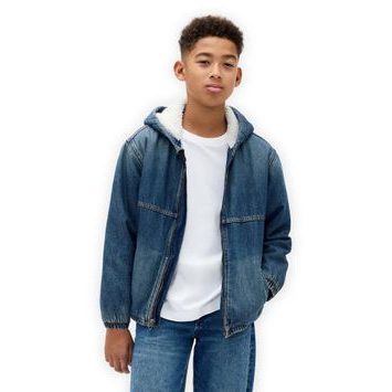 GAP 819224-00 Dětská zateplená sherpa džínová bunda Tmavě modrá