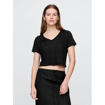 GAP 778373-05 Lněné crop tričko Černá