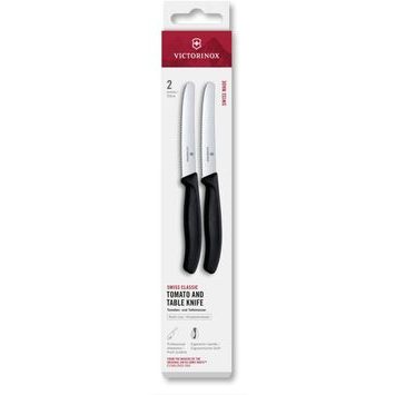 VICTORINOX Swiss Classic, tomato & table knife, 2pcs, 11cm, wavy, black, box
