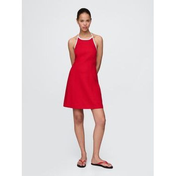 GAP 761042-02 Lněné mini šaty Americana Červená