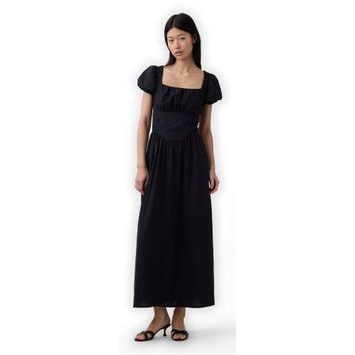 GAP 878167-03 Maxi šaty z lněné směsi s kapsami Černá