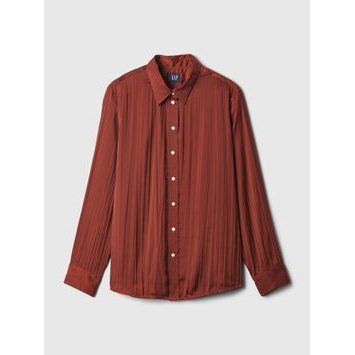 GAP Saténová košile Boyfriend Hnědá