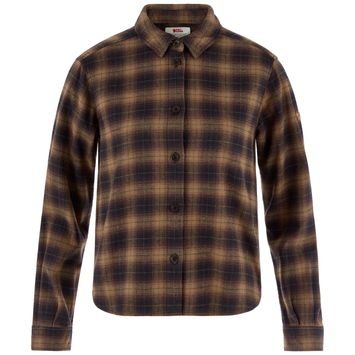 FJÄLLRÄVEN Övik Boxy Flannel Shirt W Black-Wood Brown