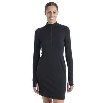 ICEBREAKER W Mer 260 Granary LS Half Zip Tee Dress, BLACK