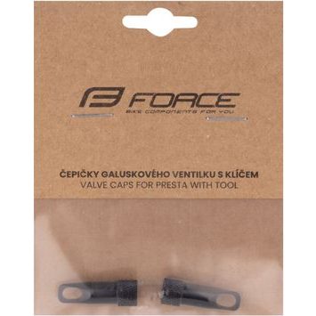 FORCE čepičky galuskového ventilku s klíčem, hliník, černé