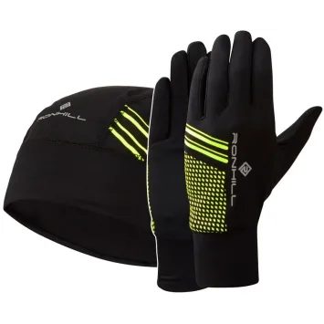RONHILL BEANIE AND GLOVE SET, black/fyel