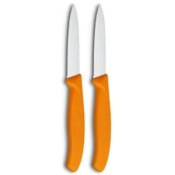 VICTORINOX Swiss Classic, paring knife, 2pcs,8cm,wavy,pointed,orange,blister