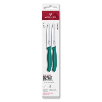 VICTORINOX Swiss Classic, tomato & table knife, 2pcs, 11cm, wavy, green, box