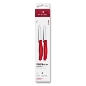 VICTORINOX Swiss Classic, paring knife set, 2pcs, 8cm,straight/wavy,red,box
