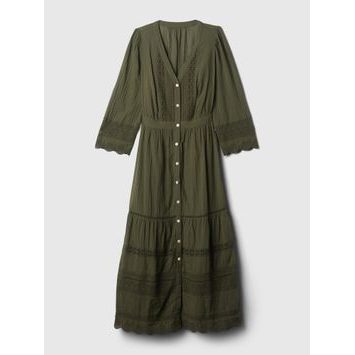 GAP 880359-00 Krajkové midi šaty Zelená