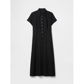 GAP Lněné košilové maxi šaty Černá