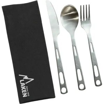 LAKEN Stainless Steel Cutlery Set with Canvas and Velcro Case Lunar Silver