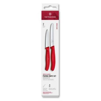 VICTORINOX Swiss Classic, paring knife set, 2pcs, straight/wavy, red, box