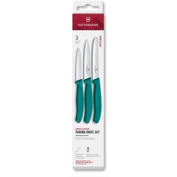 VICTORINOX Swiss Classic, paring knife set, 3pcs, straight/wavy, green, box