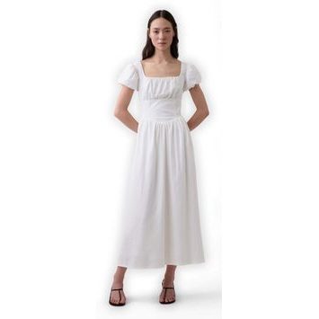 GAP 878167-02 Maxi šaty z lněné směsi s kapsami Bílá