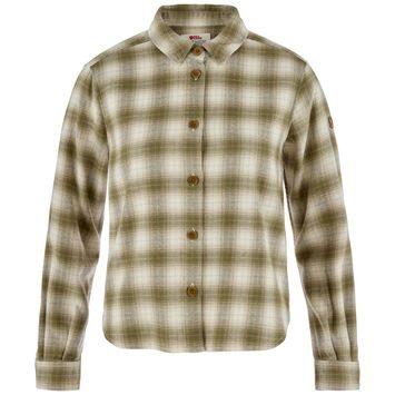 FJÄLLRÄVEN Övik Boxy Flannel Shirt W Green-Chalk White