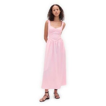 GAP 856521-00 Maxi šaty z lněné směsi s kapsami Růžová