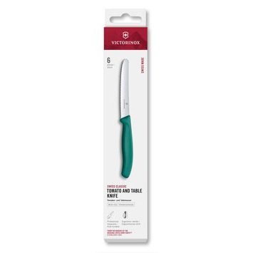 VICTORINOX Swiss Classic, tomato and table knife, 6pcs, 11cm, wavy, green, box
