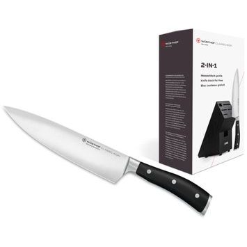 WÜSTHOF CLASSIC IKON 20 cm chef's knife with a beech wood block for 5 knives, black