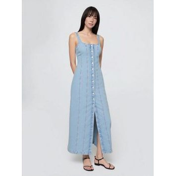 GAP 785616-00 Džínové maxi šaty Modrá