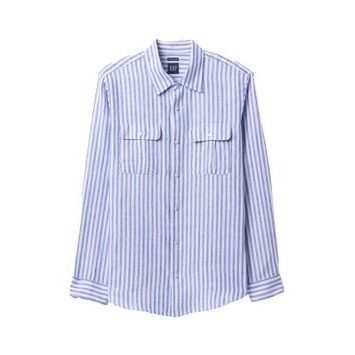GAP Lněná košile Classic Shirt Modrá
