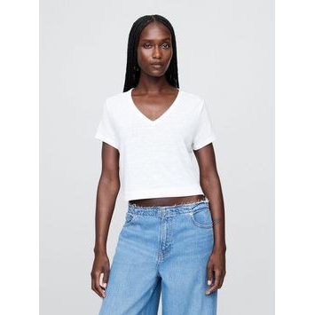 GAP 778373-02 Lněné crop tričko Bílá