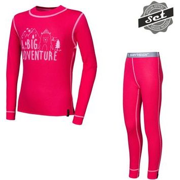 SENSOR DOUBLE FACE SET ADVENTURE dětský triko dl.rukáv + spodky magenta