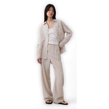 GAP 877623-05 Kalhoty z lněné směsi Relaxed Wide-Leg Béžová