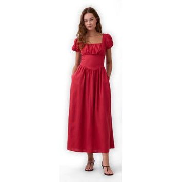 GAP 878167-01 Maxi šaty z lněné směsi s kapsami Červená