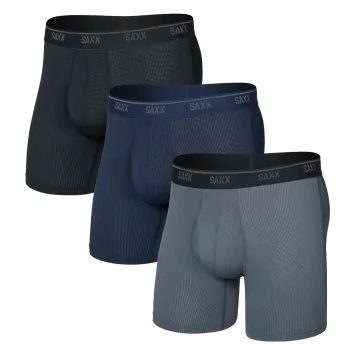 SAXX QUEST QUICK-DRY MESH BOXER BRIEF FLY 3PK, black/turbulence/maritime