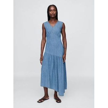 GAP 779498-00 Asymetrické džínové midi šaty Modrá