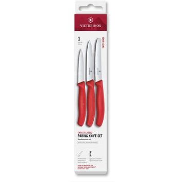 VICTORINOX Swiss Classic, paring knife set, 3pcs, straight/wavy, red, box