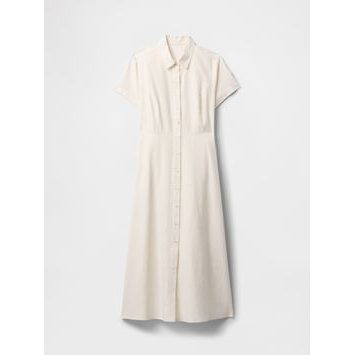 GAP Lněné košilové maxi šaty Bílá