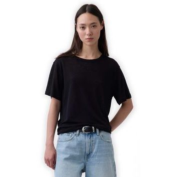 GAP 886584-00 Tričko z lněné směsi Černá