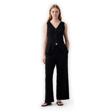 GAP 874424-03 Kalhoty z lněné směsi Wide-Leg Černá