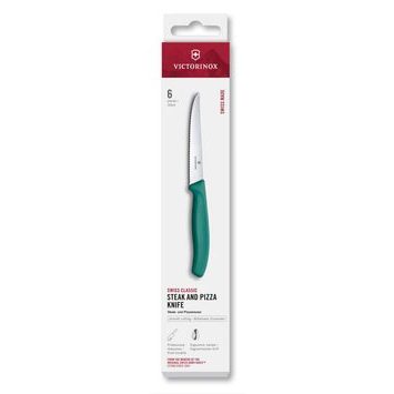 VICTORINOX Swiss Classic, steak & pizza knife, 6pcs, 11cm, wavy, green, box