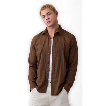 GAP 887952-05 Košile z lněné směsi Standard Fit Hnědá