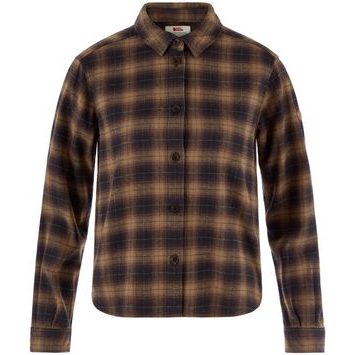 FJÄLLRÄVEN Övik Boxy Flannel Shirt W Black-Wood Brown