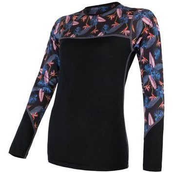 SENSOR MERINO IMPRESS dámské triko dl. rukáv černá/floral