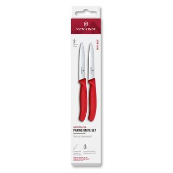 VICTORINOX Swiss Classic, paring knife set, 2pcs, 10cm, straight/wavy, red, box