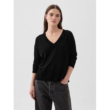 GAP 854769-01 Lněný svetr s rozparky Černá