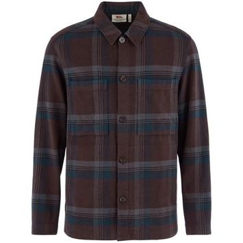 FJÄLLRÄVEN Singi Flannel Overshirt M Black Oak-Dark Navy
