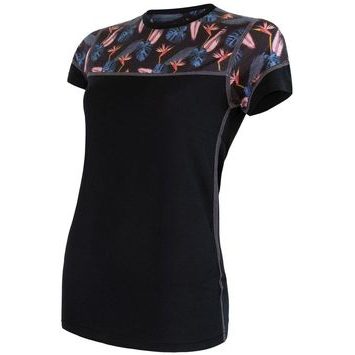 SENSOR MERINO IMPRESS dámské triko kr.rukáv černá/floral