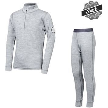 SENSOR MERINO BOLD dětský set triko dl.rukáv zip + spodky cool gray