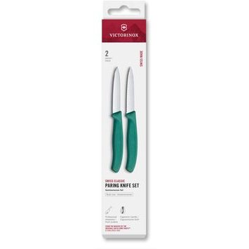 VICTORINOX Swiss Classic, paring knife set, 2pcs, 8cm, straight/wavy, pointed tip, green, box